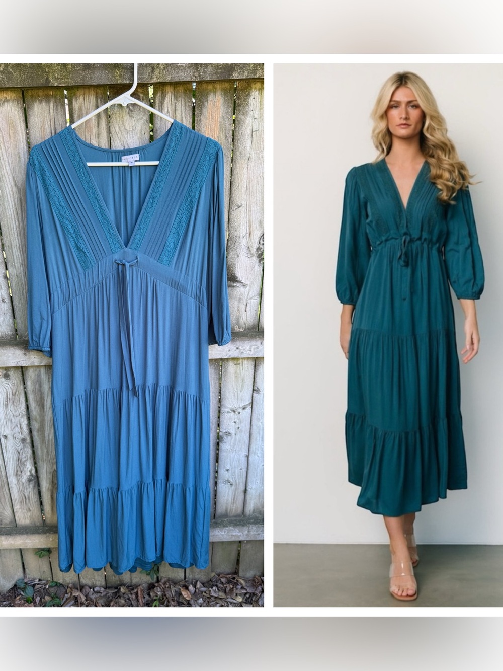 Baltic Born Phillips Midi or Maxi Dress in Persian Blue teal tiered lace trim M